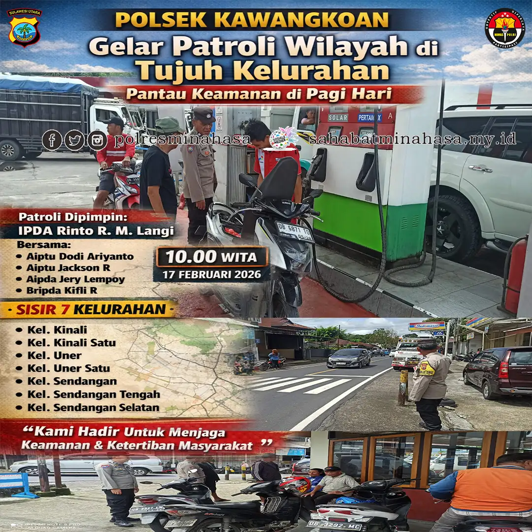 Polsek Kawangkoan Gelar Patroli Wilayah di Tujuh Kelurahan, Pantau Keamanan di Pagi Hari